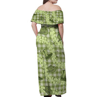 Lime Palaka Hawaii Cowboy Family Matching Off Shoulder Maxi Dress and Hawaiian Shirt Puakenikeni Lei Paniolo Papale Seamless Vibes LT14 - Polynesian Pride