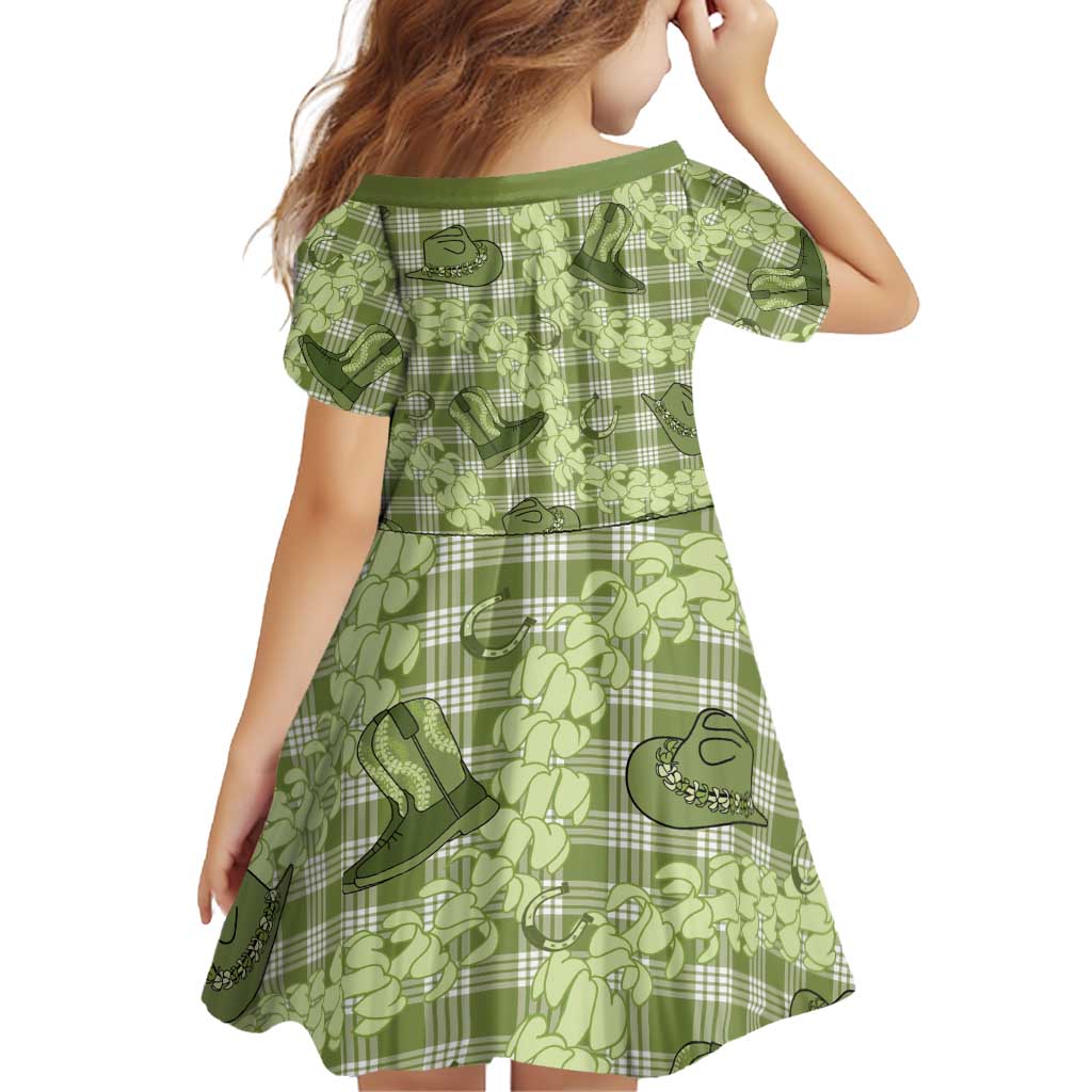 Lime Palaka Hawaii Cowboy Family Matching Off Shoulder Short Dress and Hawaiian Shirt Puakenikeni Lei Paniolo Papale Seamless Vibes LT14 - Polynesian Pride