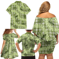 Lime Palaka Hawaii Cowboy Family Matching Off Shoulder Short Dress and Hawaiian Shirt Puakenikeni Lei Paniolo Papale Seamless Vibes LT14 - Polynesian Pride
