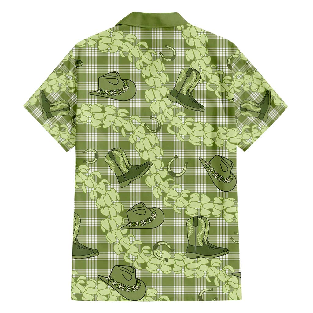 Lime Palaka Hawaii Cowboy Family Matching Off Shoulder Short Dress and Hawaiian Shirt Puakenikeni Lei Paniolo Papale Seamless Vibes LT14 - Polynesian Pride