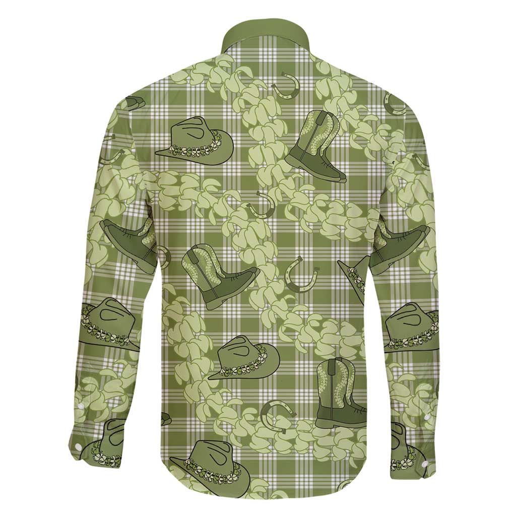 Lime Palaka Hawaii Cowboy Family Matching Off Shoulder Short Dress and Hawaiian Shirt Puakenikeni Lei Paniolo Papale Seamless Vibes LT14 - Polynesian Pride
