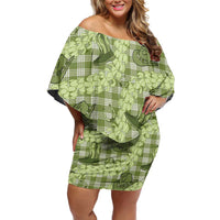 Lime Palaka Hawaii Cowboy Family Matching Off Shoulder Short Dress and Hawaiian Shirt Puakenikeni Lei Paniolo Papale Seamless Vibes LT14 Mom's Dress Lime - Polynesian Pride