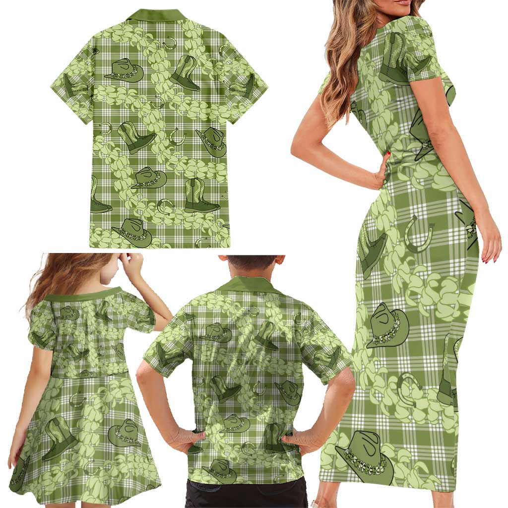 Lime Palaka Hawaii Cowboy Family Matching Short Sleeve Bodycon Dress and Hawaiian Shirt Puakenikeni Lei Paniolo Papale Seamless Vibes LT14 - Polynesian Pride