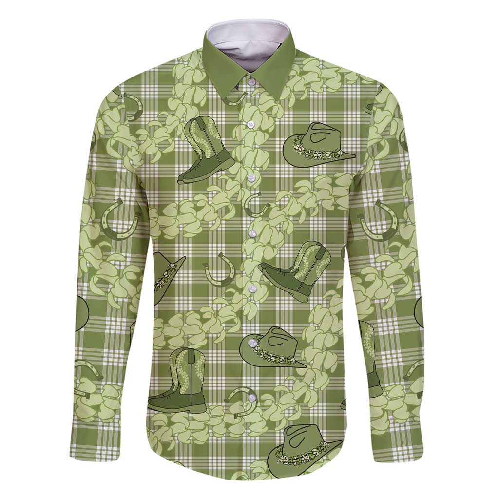 Lime Palaka Hawaii Cowboy Family Matching Short Sleeve Bodycon Dress and Hawaiian Shirt Puakenikeni Lei Paniolo Papale Seamless Vibes LT14 Dad's Shirt - Long Sleeve Lime - Polynesian Pride
