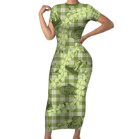 Lime Palaka Hawaii Cowboy Family Matching Short Sleeve Bodycon Dress and Hawaiian Shirt Puakenikeni Lei Paniolo Papale Seamless Vibes LT14 Mom's Dress Lime - Polynesian Pride