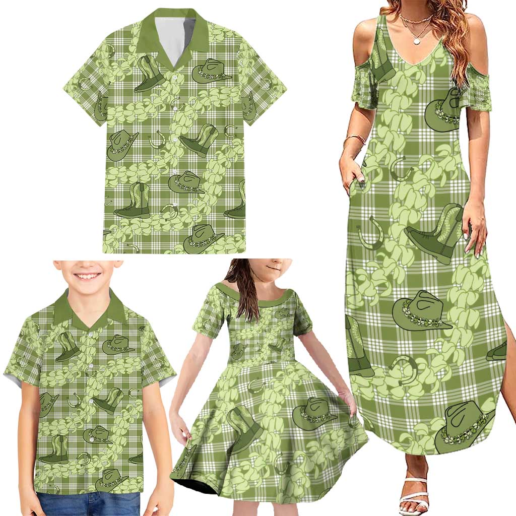 Lime Palaka Hawaii Cowboy Family Matching Summer Maxi Dress and Hawaiian Shirt Puakenikeni Lei Paniolo Papale Seamless Vibes LT14 - Polynesian Pride