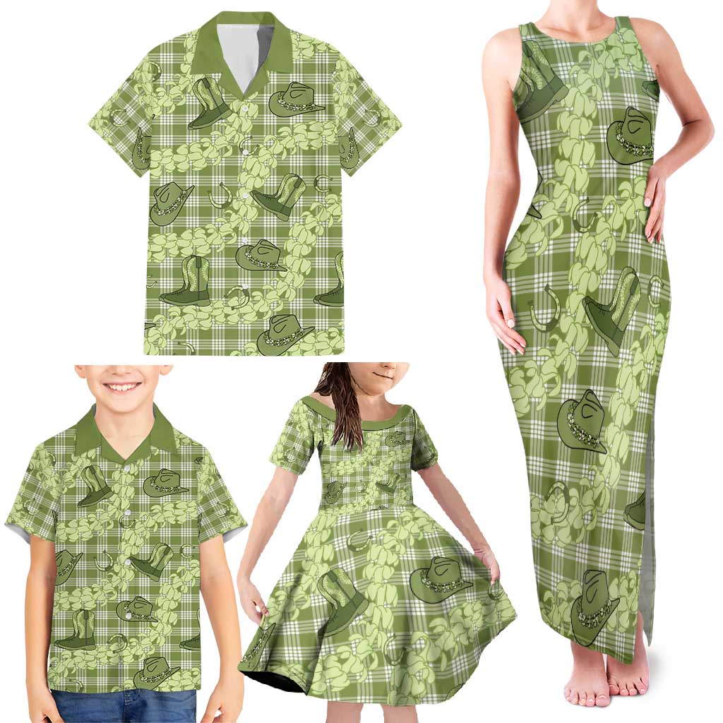 Lime Palaka Hawaii Cowboy Family Matching Tank Maxi Dress and Hawaiian Shirt Puakenikeni Lei Paniolo Papale Seamless Vibes LT14 - Polynesian Pride