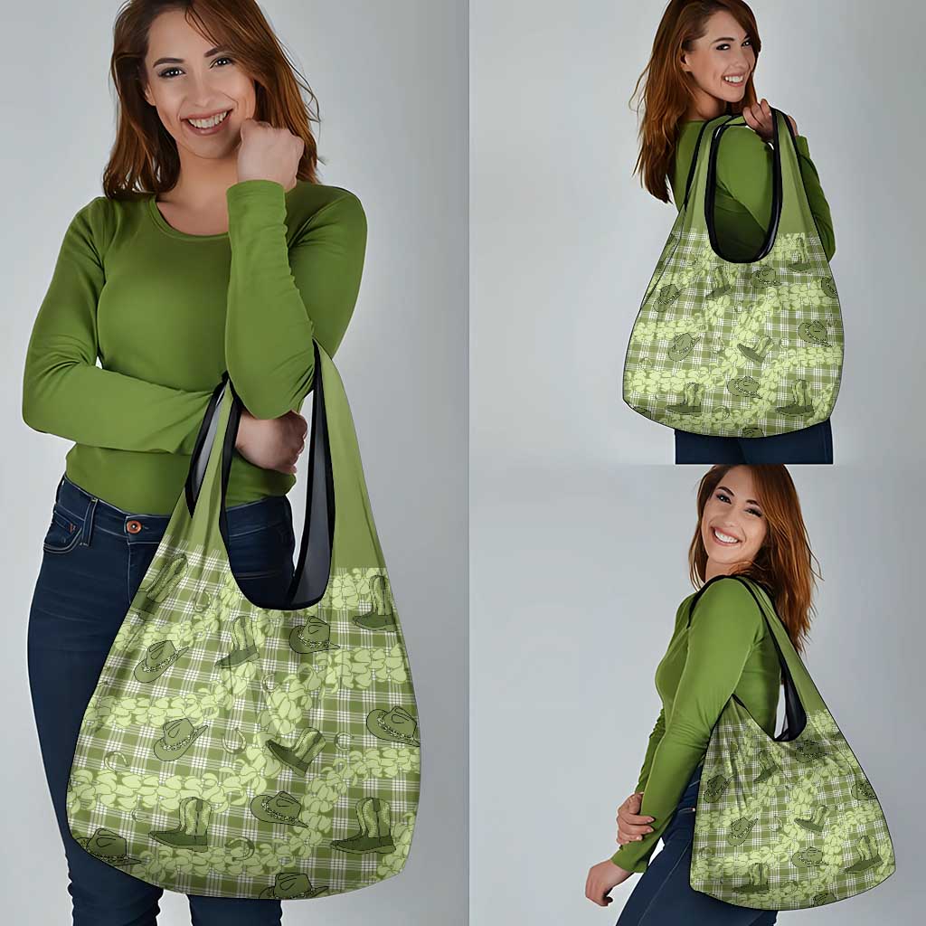 Lime Palaka Hawaii Cowboy Grocery Bag Puakenikeni Lei Paniolo Papale Seamless Vibes - Polynesian Pride