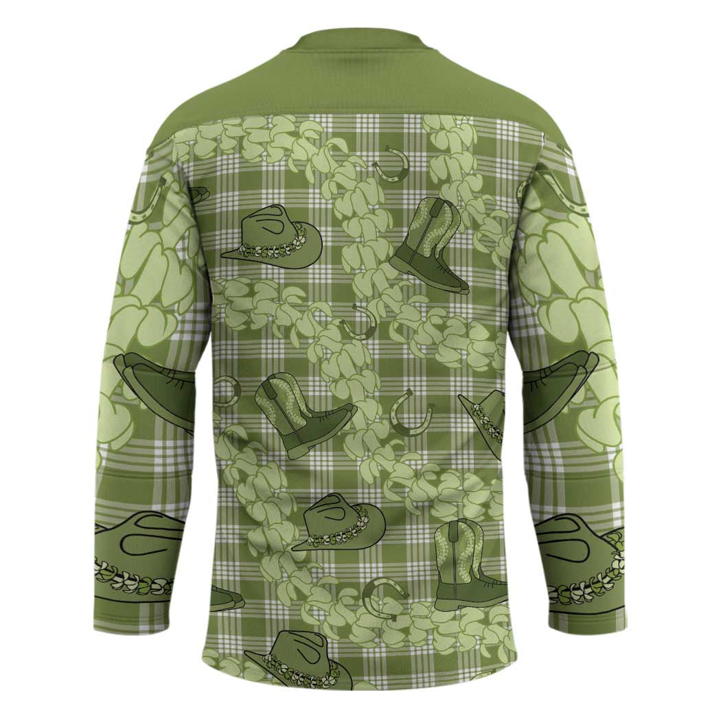 Lime Palaka Hawaii Cowboy Hockey Jersey Puakenikeni Lei Paniolo Papale Seamless Vibes - Polynesian Pride