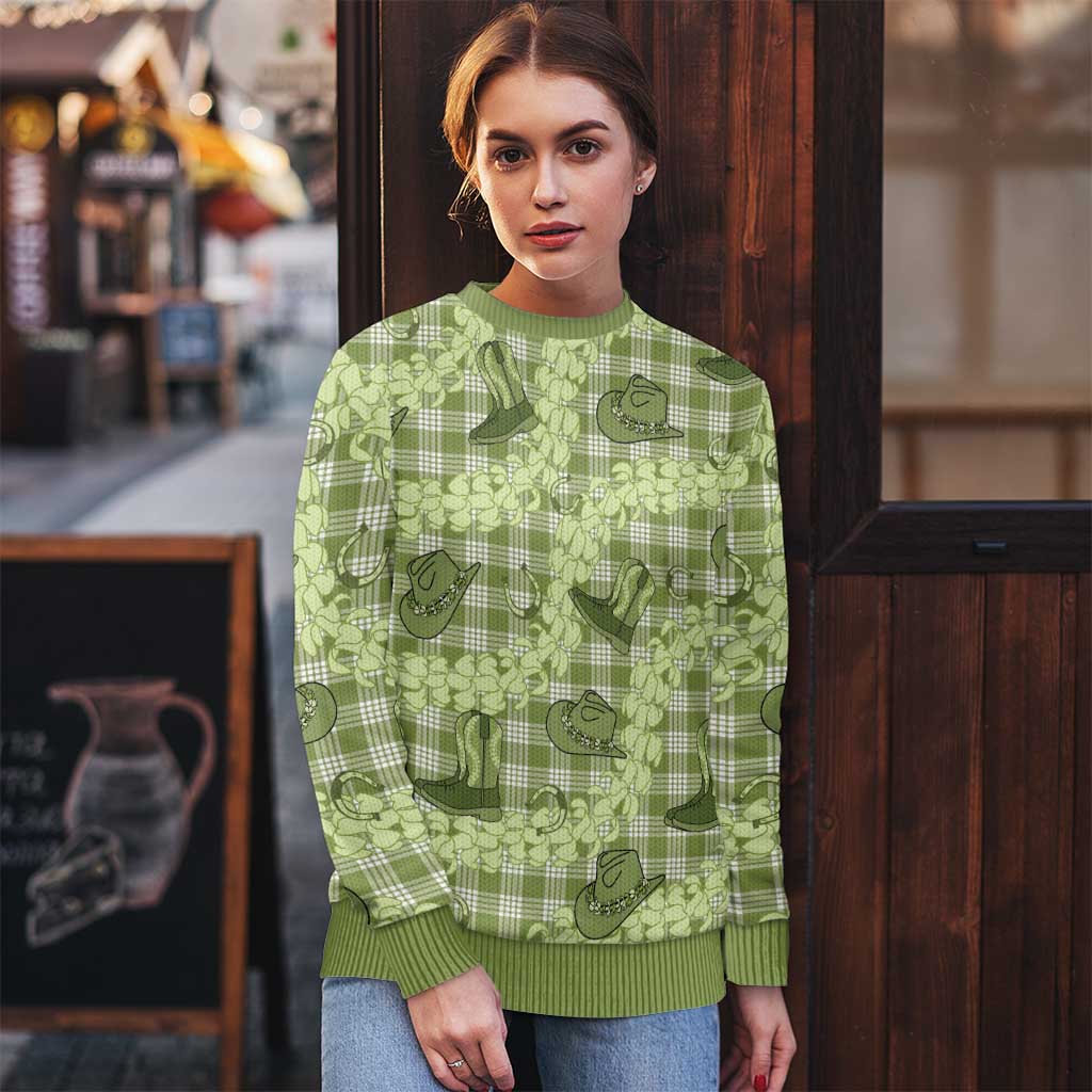 Lime Palaka Hawaii Cowboy Ugly Christmas Sweater Puakenikeni Lei Paniolo Papale Seamless Vibes - Polynesian Pride