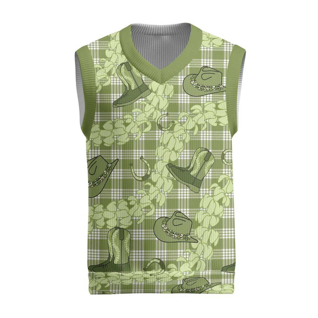 Lime Palaka Hawaii Cowboy Christmas Knitted V-Neck Vest Puakenikeni Lei Paniolo Papale Seamless Vibes - Polynesian Pride