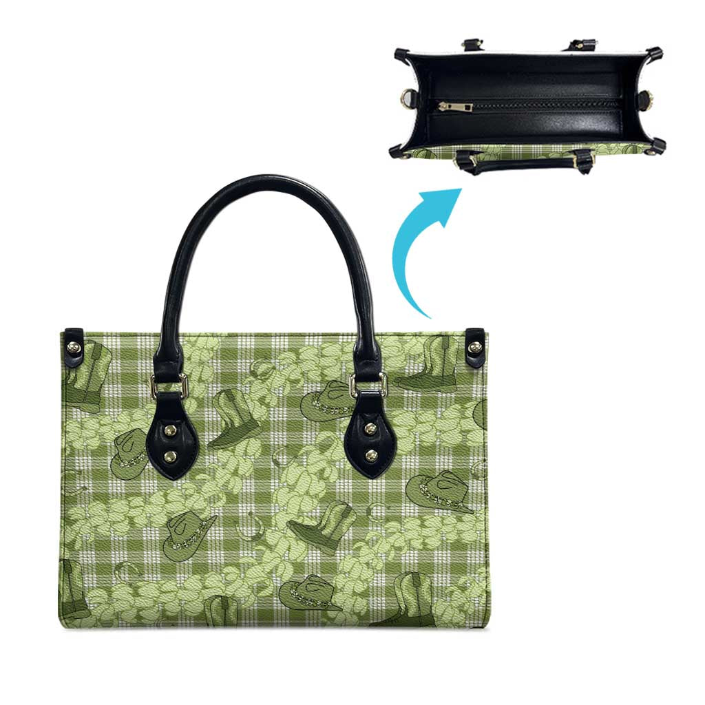 Lime Palaka Hawaii Cowboy Leather Bag Puakenikeni Lei Paniolo Papale Seamless Vibes - Polynesian Pride