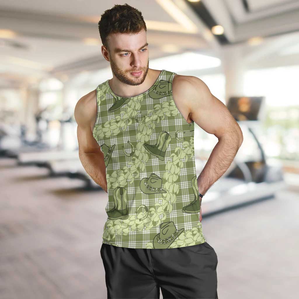 Lime Palaka Hawaii Cowboy Men Tank Top Puakenikeni Lei Paniolo Papale Seamless Vibes - Polynesian Pride