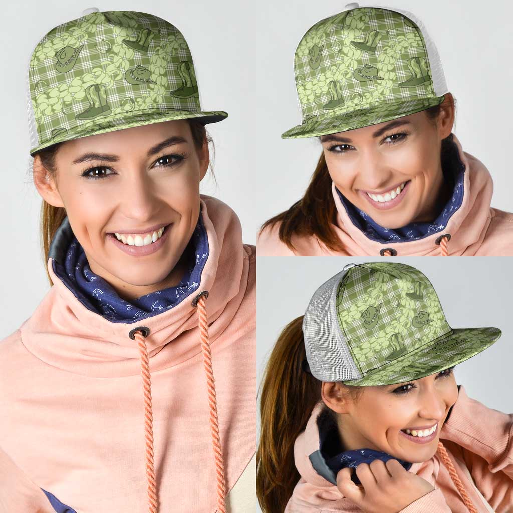 Lime Palaka Hawaii Cowboy Mesh Trucker Cap Puakenikeni Lei Paniolo Papale Seamless Vibes - Polynesian Pride