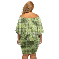 Lime Palaka Hawaii Cowboy Off Shoulder Short Dress Puakenikeni Lei Paniolo Papale Seamless Vibes - Polynesian Pride