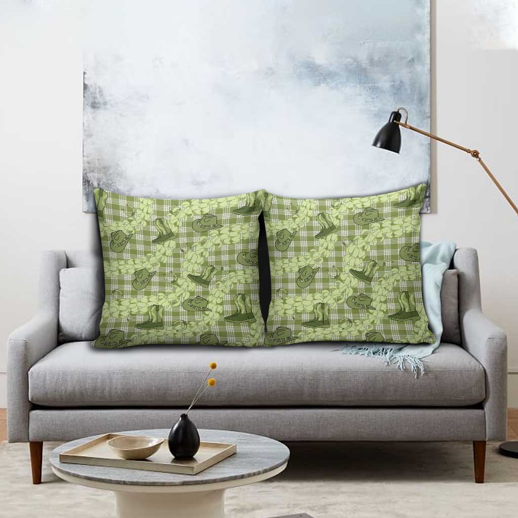 Lime Palaka Hawaii Cowboy Pillow Cover Puakenikeni Lei Paniolo Papale Seamless Vibes - Polynesian Pride