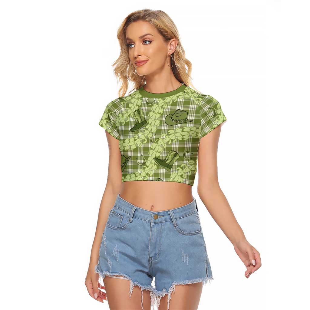 Lime Palaka Hawaii Cowboy Raglan Cropped T Shirt Puakenikeni Lei Paniolo Papale Seamless Vibes - Polynesian Pride