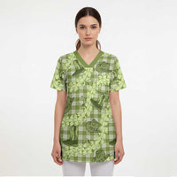 Lime Palaka Hawaii Cowboy Scrub Top Puakenikeni Lei Paniolo Papale Seamless Vibes - Polynesian Pride