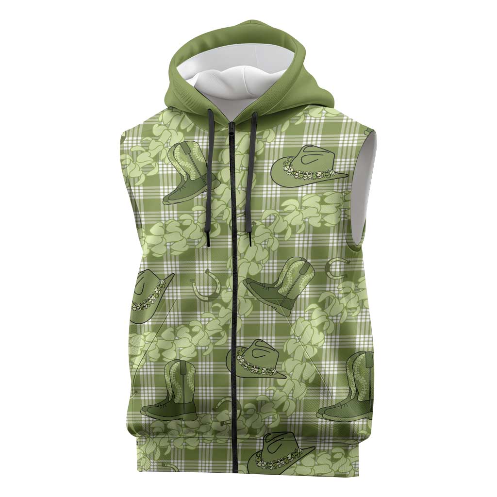 Lime Palaka Hawaii Cowboy Sleeveless Zip Hoodie Puakenikeni Lei Paniolo Papale Seamless Vibes - Polynesian Pride