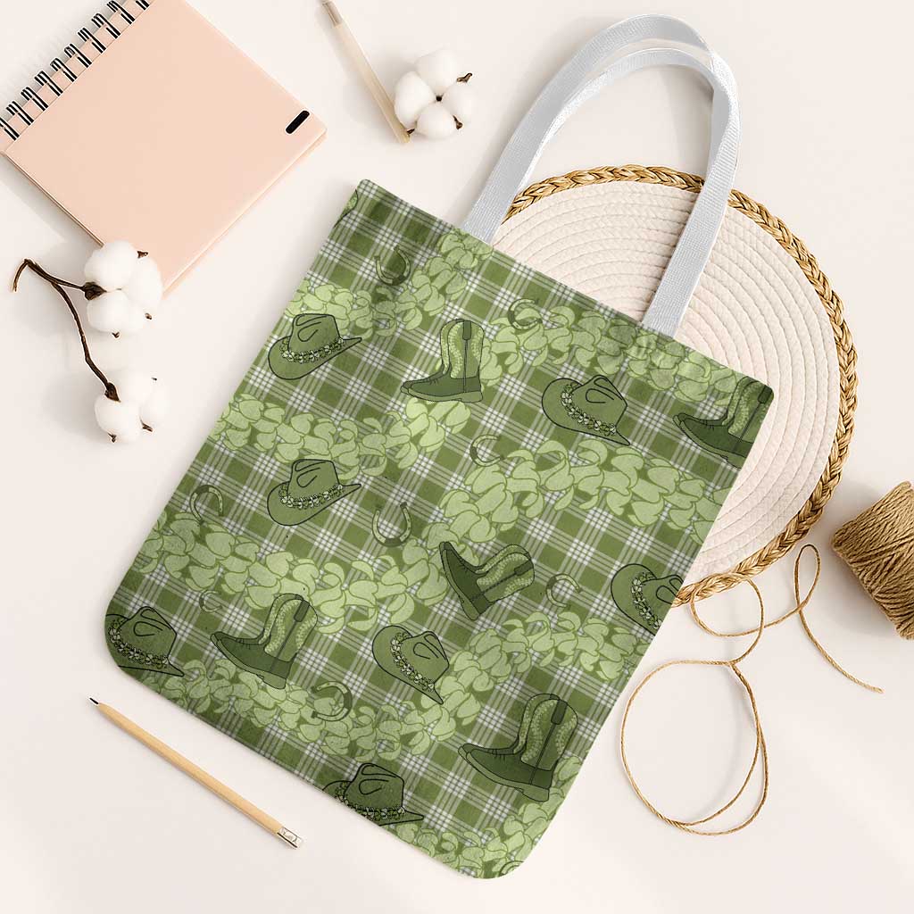 Lime Palaka Hawaii Cowboy Tote Bag Puakenikeni Lei Paniolo Papale Seamless Vibes - Polynesian Pride
