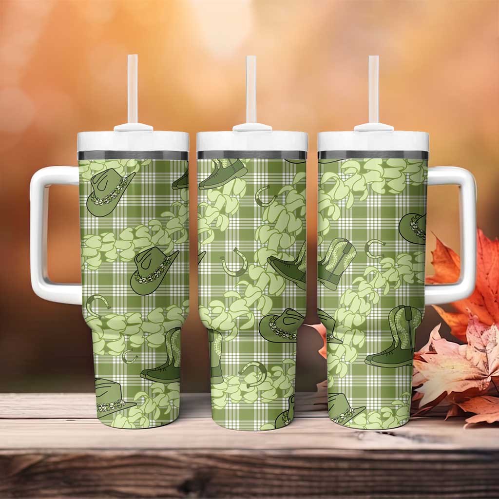 Lime Palaka Hawaii Cowboy Tumbler With Handle Puakenikeni Lei Paniolo Papale Seamless Vibes - Polynesian Pride