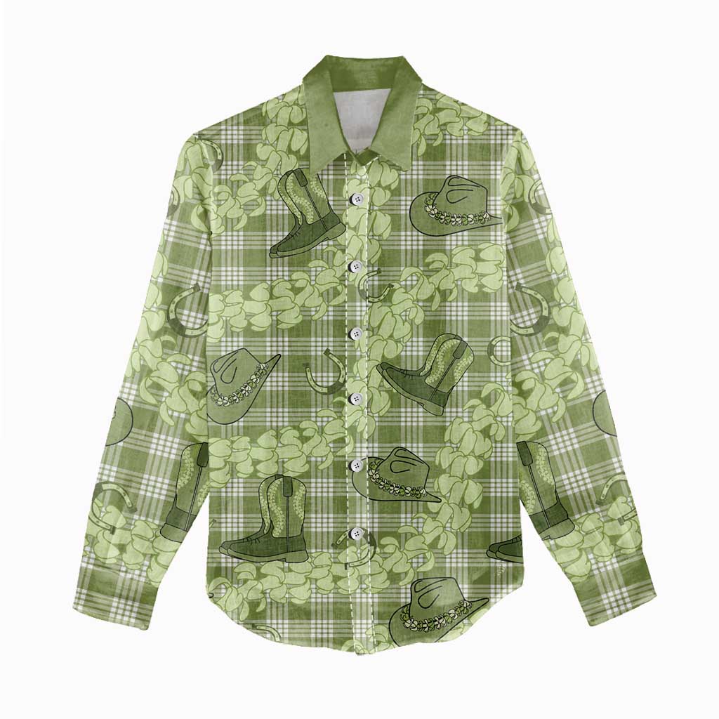 Lime Palaka Hawaii Cowboy Women Casual Shirt Puakenikeni Lei Paniolo Papale Seamless Vibes LT14 - Polynesian Pride
