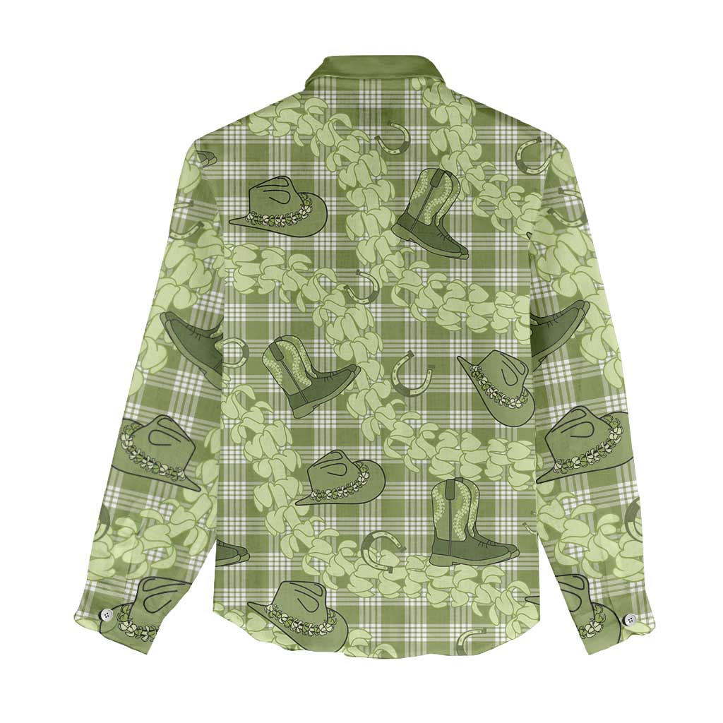 Lime Palaka Hawaii Cowboy Women Casual Shirt Puakenikeni Lei Paniolo Papale Seamless Vibes LT14 - Polynesian Pride