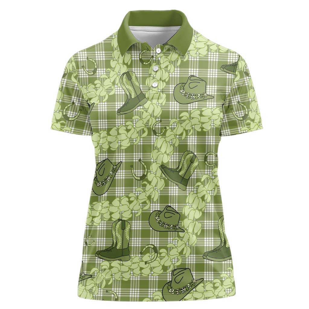 Lime Palaka Hawaii Cowboy Women Polo Shirt Puakenikeni Lei Paniolo Papale Seamless Vibes LT14 Female Lime - Polynesian Pride