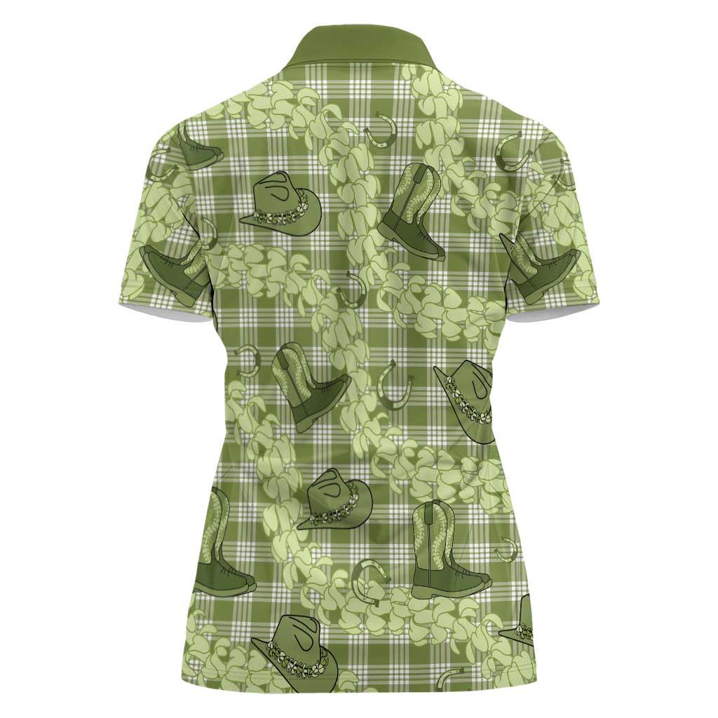 Lime Palaka Hawaii Cowboy Women Polo Shirt Puakenikeni Lei Paniolo Papale Seamless Vibes LT14 - Polynesian Pride