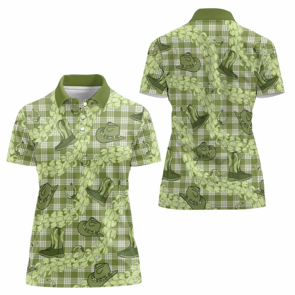Lime Palaka Hawaii Cowboy Women Polo Shirt Puakenikeni Lei Paniolo Papale Seamless Vibes LT14 - Polynesian Pride