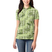 Lime Palaka Hawaii Cowboy Women Polo Shirt Puakenikeni Lei Paniolo Papale Seamless Vibes LT14 - Polynesian Pride