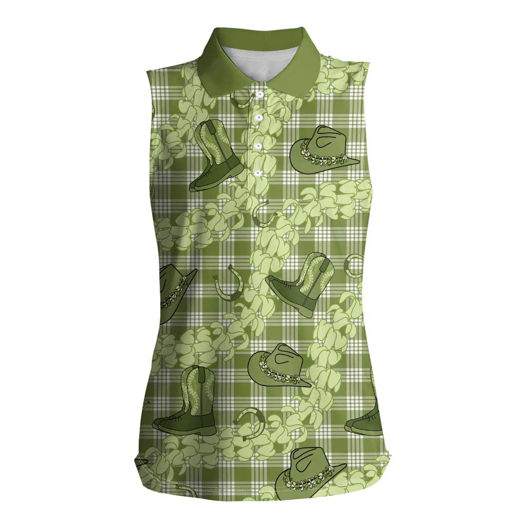 Lime Palaka Hawaii Cowboy Women Sleeveless Polo Shirt Puakenikeni Lei Paniolo Papale Seamless Vibes LT14 Female Lime - Polynesian Pride