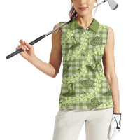 Lime Palaka Hawaii Cowboy Women Sleeveless Polo Shirt Puakenikeni Lei Paniolo Papale Seamless Vibes LT14 - Polynesian Pride