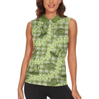 Lime Palaka Hawaii Cowboy Women Sleeveless Polo Shirt Puakenikeni Lei Paniolo Papale Seamless Vibes LT14 - Polynesian Pride