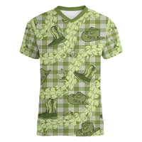 Lime Palaka Hawaii Cowboy Women V-Neck T-Shirt Puakenikeni Lei Paniolo Papale Seamless Vibes LT14 Female Lime - Polynesian Pride