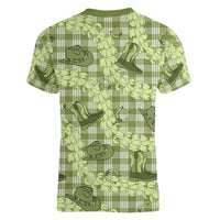 Lime Palaka Hawaii Cowboy Women V-Neck T-Shirt Puakenikeni Lei Paniolo Papale Seamless Vibes LT14 - Polynesian Pride