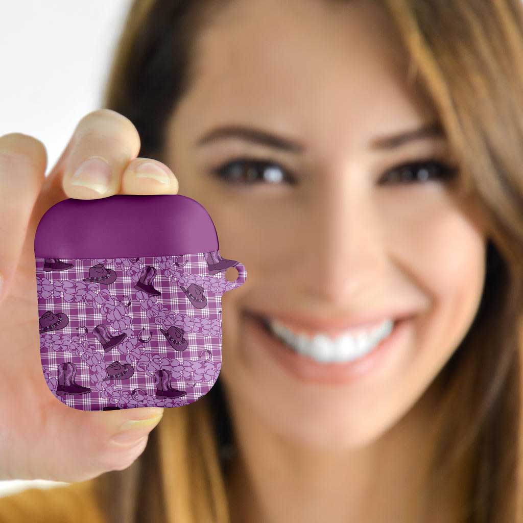 Purple Palaka Hawaii Cowboy AirPods Case Puakenikeni Lei Paniolo Papale Seamless Vibes - Polynesian Pride