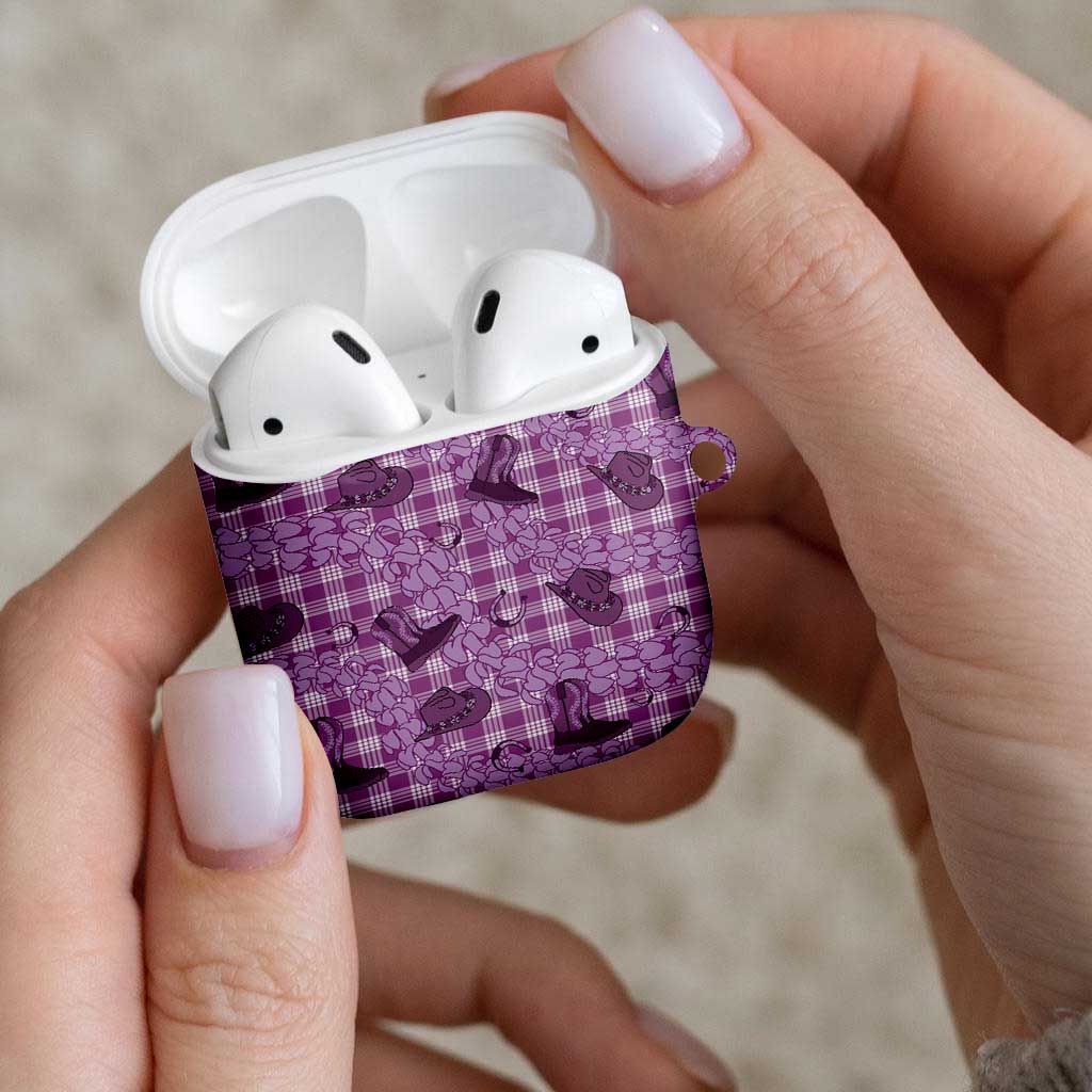 Purple Palaka Hawaii Cowboy AirPods Case Puakenikeni Lei Paniolo Papale Seamless Vibes - Polynesian Pride