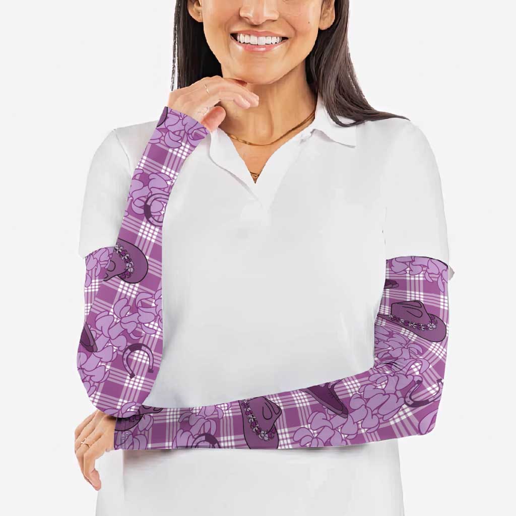 Purple Palaka Hawaii Cowboy Arm Sleeves Puakenikeni Lei Paniolo Papale Seamless Vibes - Polynesian Pride
