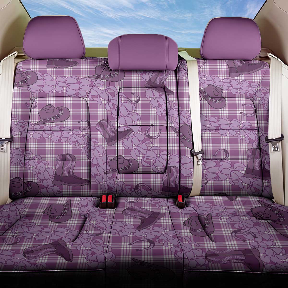 Purple Palaka Hawaii Cowboy Back Car Seat Cover Puakenikeni Lei Paniolo Papale Seamless Vibes LT14 One Size Purple - Polynesian Pride