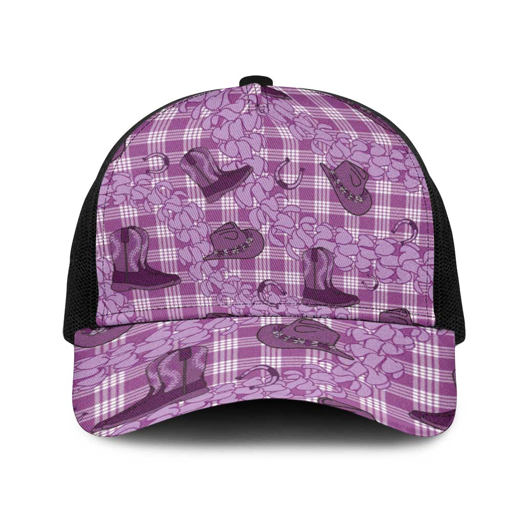 Purple Palaka Hawaii Cowboy Baseball Net Cap Puakenikeni Lei Paniolo Papale Seamless Vibes - Polynesian Pride