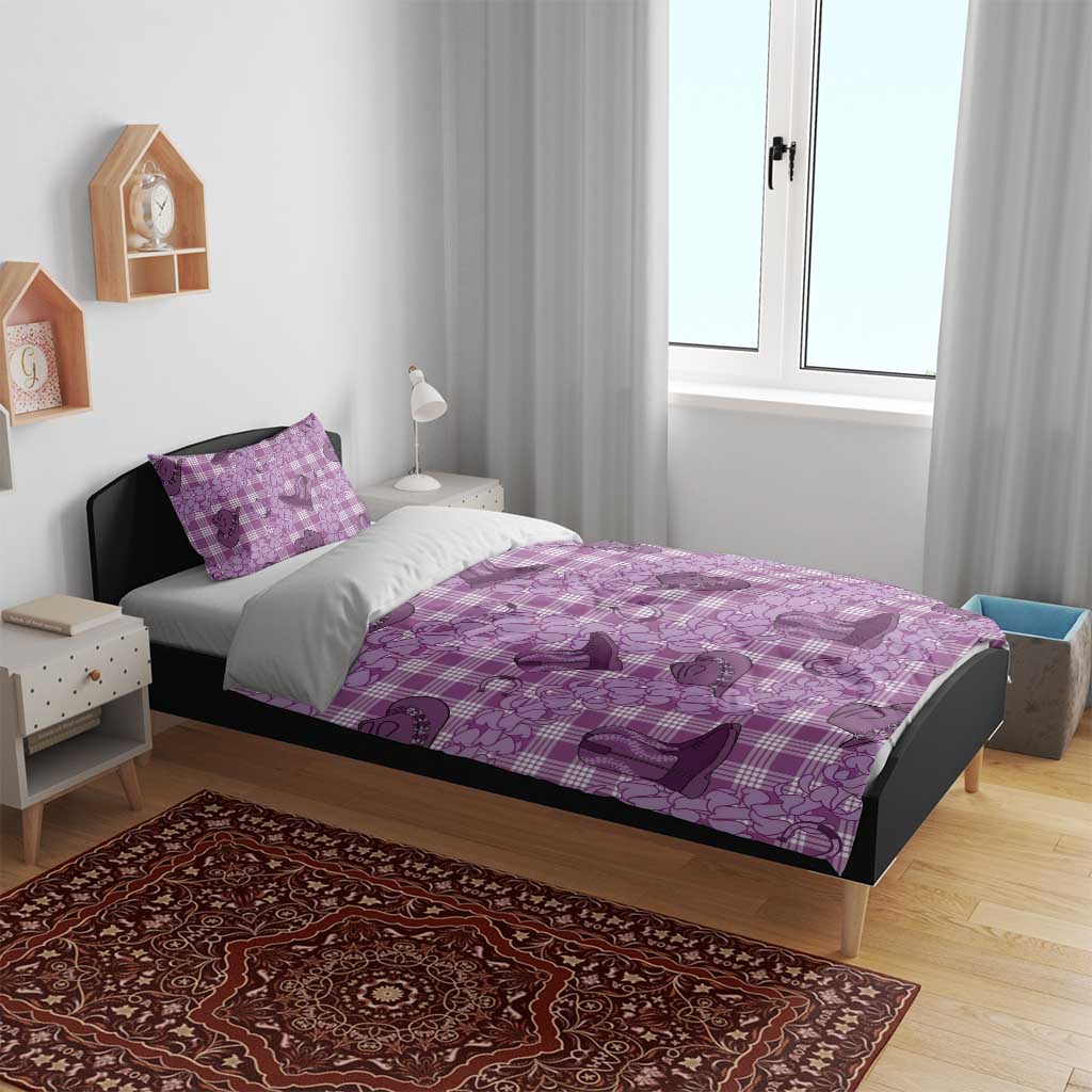 Purple Palaka Hawaii Cowboy Bedding Set Puakenikeni Lei Paniolo Papale Seamless Vibes - Polynesian Pride
