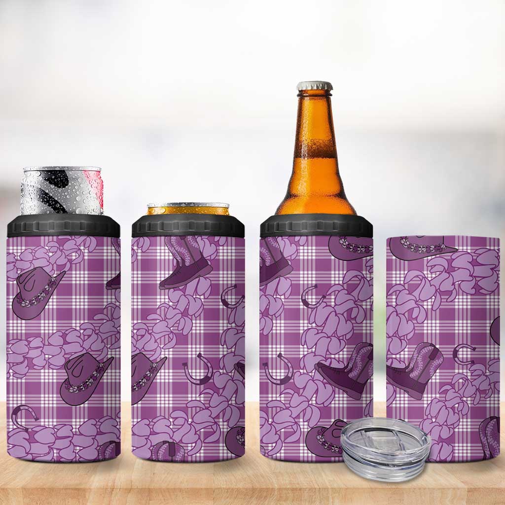 Purple Palaka Hawaii Cowboy 4 in 1 Can Cooler Tumbler Puakenikeni Lei Paniolo Papale Seamless Vibes LT14 - Polynesian Pride