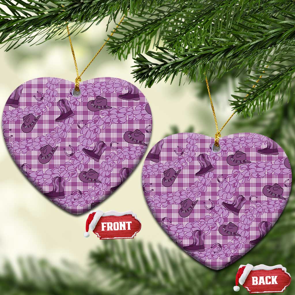 Purple Palaka Hawaii Cowboy Ceramic Ornament Puakenikeni Lei Paniolo Papale Seamless Vibes - Polynesian Pride