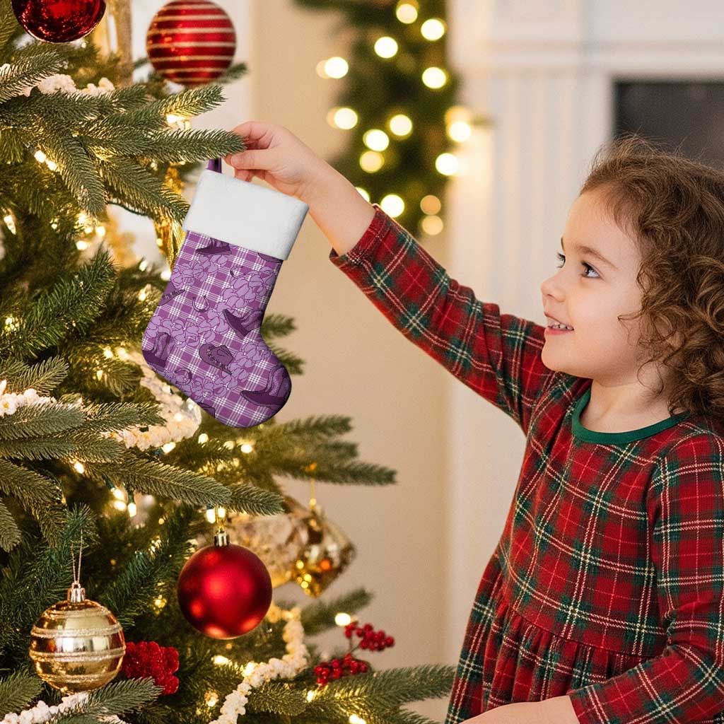 Purple Palaka Hawaii Cowboy Christmas Stocking Puakenikeni Lei Paniolo Papale Seamless Vibes - Polynesian Pride