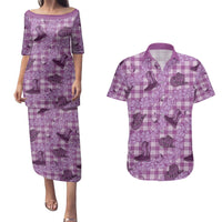 Purple Palaka Hawaii Cowboy Couples Matching Puletasi and Hawaiian Shirt Puakenikeni Lei Paniolo Papale Seamless Vibes LT14 Purple - Polynesian Pride