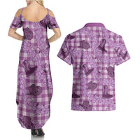 Purple Palaka Hawaii Cowboy Couples Matching Summer Maxi Dress and Hawaiian Shirt Puakenikeni Lei Paniolo Papale Seamless Vibes LT14 - Polynesian Pride
