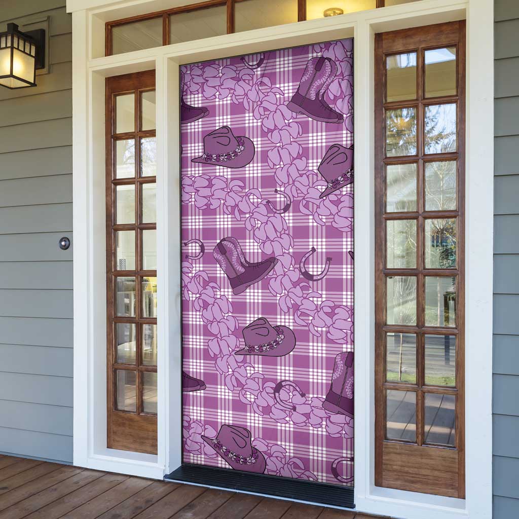 Purple Palaka Hawaii Cowboy Door Cover Puakenikeni Lei Paniolo Papale Seamless Vibes LT14 - Polynesian Pride