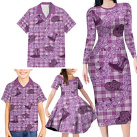 Purple Palaka Hawaii Cowboy Family Matching Long Sleeve Bodycon Dress and Hawaiian Shirt Puakenikeni Lei Paniolo Papale Seamless Vibes LT14 - Polynesian Pride