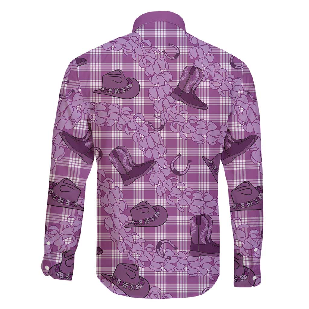Purple Palaka Hawaii Cowboy Family Matching Long Sleeve Bodycon Dress and Hawaiian Shirt Puakenikeni Lei Paniolo Papale Seamless Vibes LT14 - Polynesian Pride